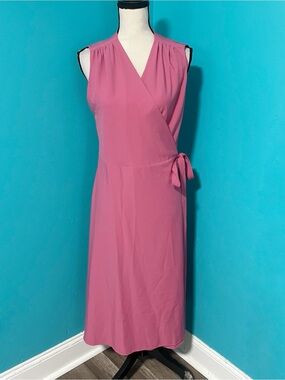 Alex Marie 14 Solid Pink Sleeveless Midi Wrap Dress